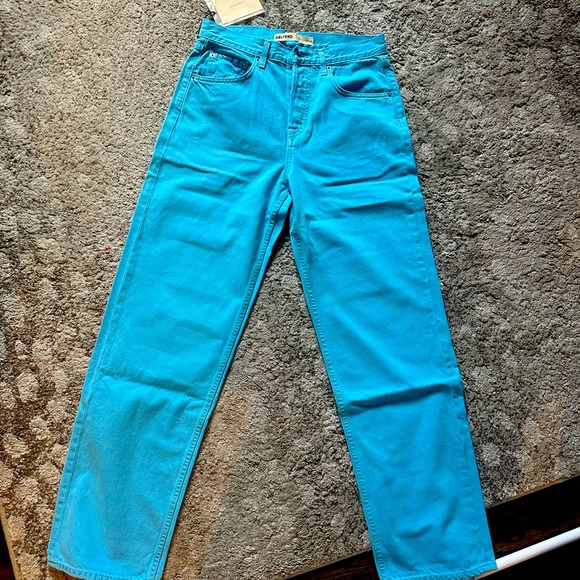 GRLFRND DENIM REVOLVE BLUE MID RISE JEANS. - Picture 1 of 5